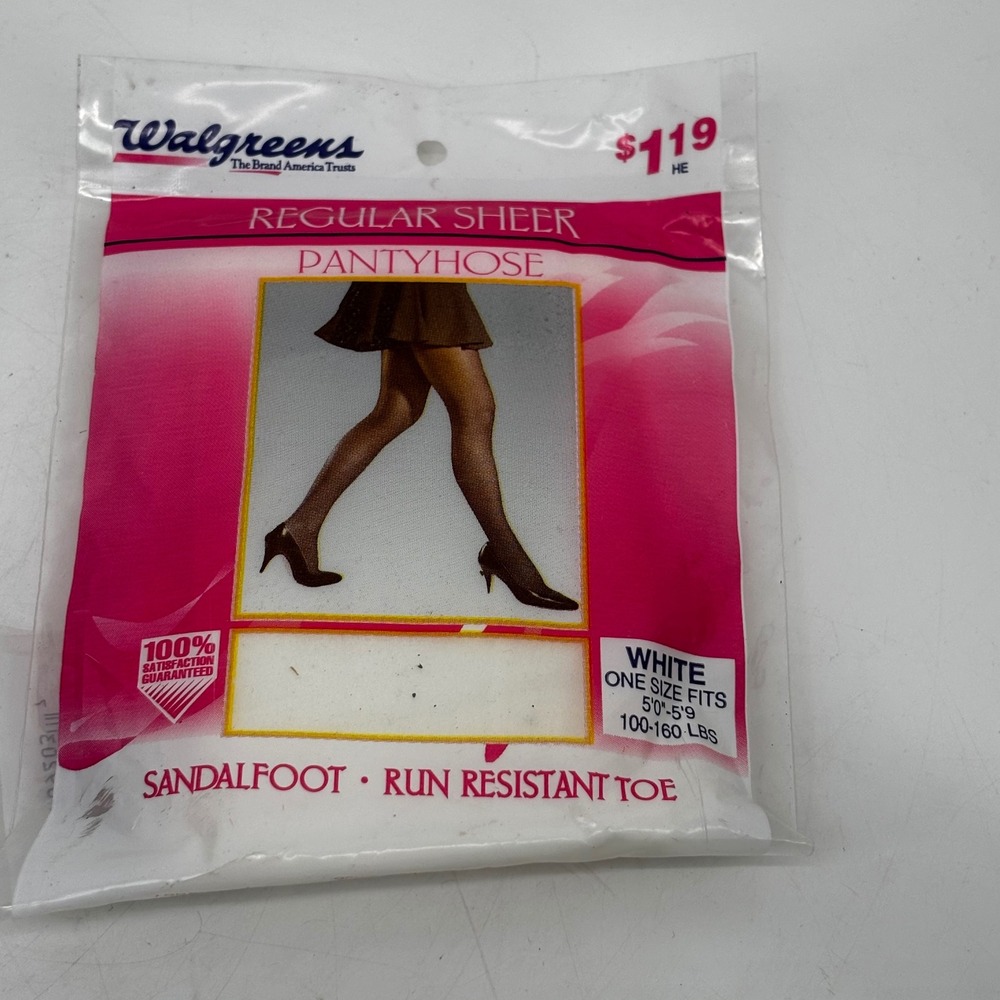 Walgreens Regular Sheer Pantyhose White Sandalfoot Run Resistant One Size 786401